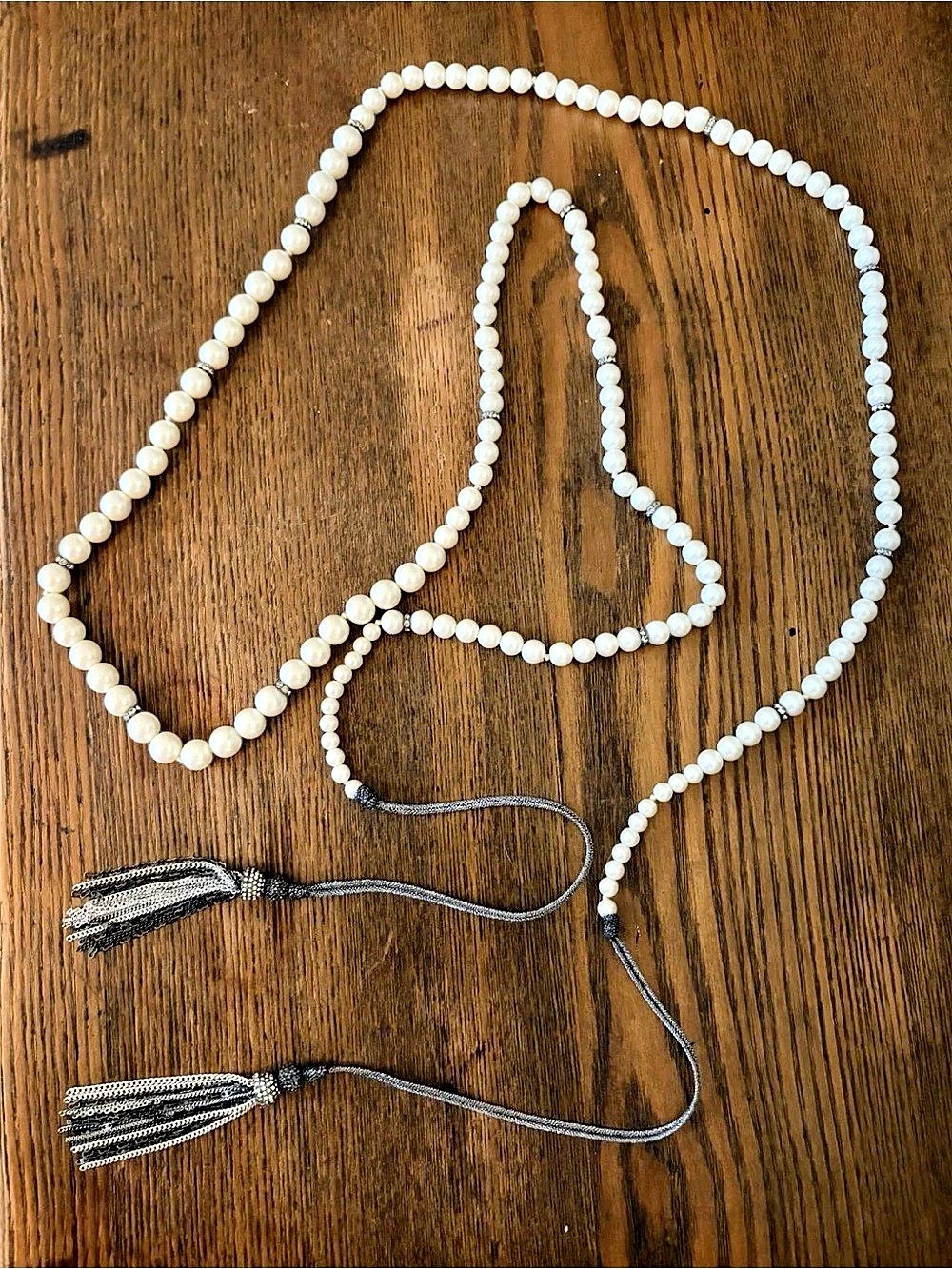 Stella & Dot Mara Faux Pearl Statement Necklace Wrap Tie Long Sparkle 36”